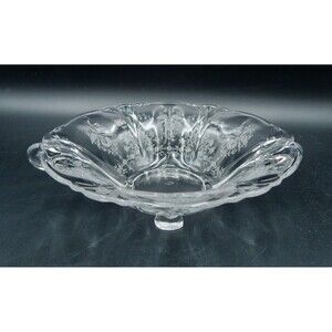 Heisey Queen Anne Orchid Etched Bowl Footed Toed Handled 8.5 Inch Clear Glass